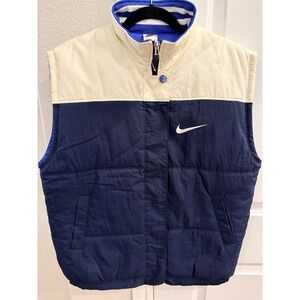 Women's Vintage White/Navy Nike Puffer Vest Size Large